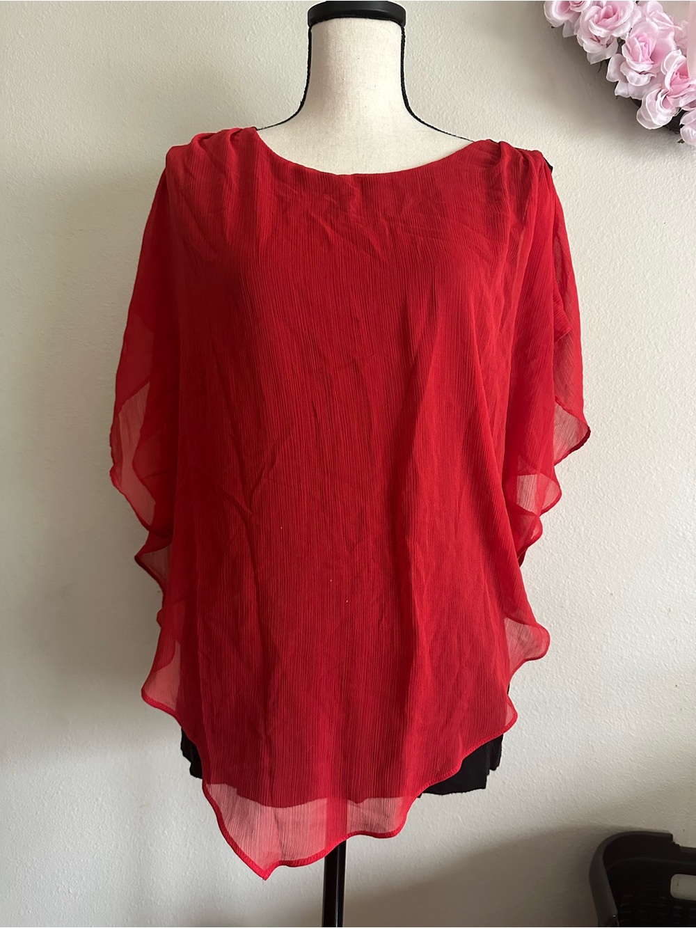 Apt. 9 Vibrant Red Pleated Dress Top with Black Lining - Picture 2 of 5